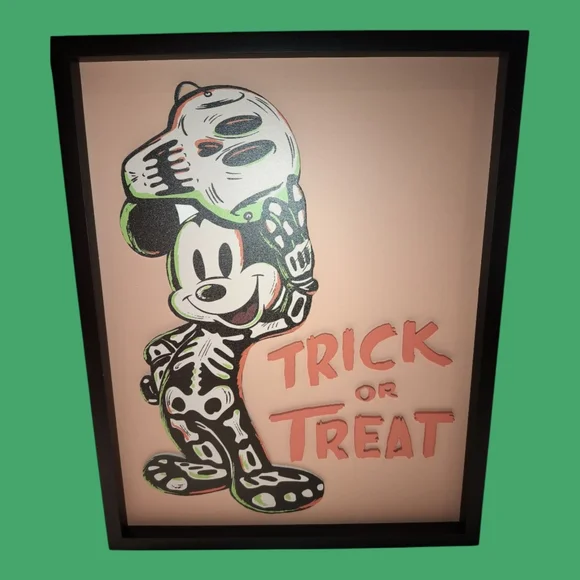 Mickey Mouse Halloween Skeleton Trick or Treat Wall Art - Black Frame NWT. - Picture 4 of 11
